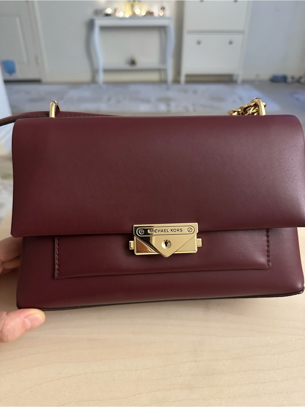 Michael Kors Wine Red Leather Crossbody with Gold Lock